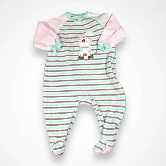 4/$20 Pekkle  Striped Dog Print Sleeper/Footie - Picture 1 of 4